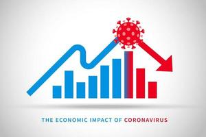 Stock market crash icon with virus and decline arrow in red and blue vector