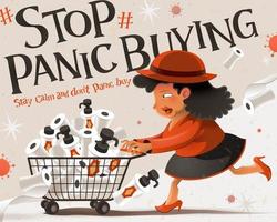 detener pánico comprando ilustración con un mujer acaparamiento también mucho diario artículos de primera necesidad vector