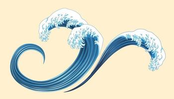 Ukiyo-e style splashing wave elements on light yellow background vector