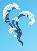 ukiyo-e estilo salpicaduras ola elementos en azul antecedentes vector