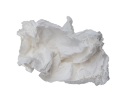 Single screwed or crumpled tissue paper or napkin in strange shape after use in toilet or restroom isolated with clipping path in png format