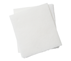 Two folded pieces of white tissue paper or napkin in stack tidily prepared for use in toilet or restroom are isolated with clipping path in png format