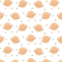 Childish seamless pattern with planet and stars in boho style. Vector illustration. Flat style. Cute saturn print.