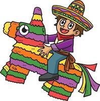 Cinco de Mayo Child Riding Pinata Cartoon Clipart vector