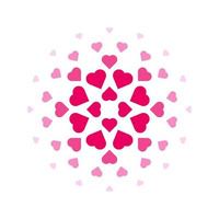 Pink gradient heart-shaped circle pattern. White background. Design elements for banner, fabric, tile, template, card, poster, backdrop, wall. Vector illustration.