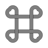 Line command symbol. Symmetrical infinity stripes. Heart shaped corner square icon connected. Logo design with 5 black lines, white background. Vector illustration.
