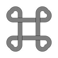 Line command symbol. Symmetrical infinity stripes. Heart shaped corner square icon connected. Logo design with 5 black lines, white background. Vector illustration.