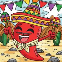 Cinco de Mayo Jalapeno Sombrero Colored Cartoon vector