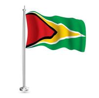 Guyana Flag. Isolated Realistic Wave Flag of Guyana Country on Flagpole. vector