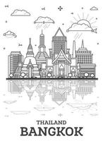 Outline Bangkok Thailand City Skyline with Historic Buildings and Reflections Isolated on White. Bangkok Cityscape with Landmarks. vector