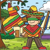 Cinco de Mayo Boy and Pinata Colored Cartoon vector