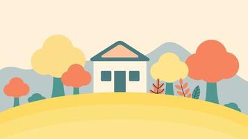 A simple house on a hilltop with lush trees vector