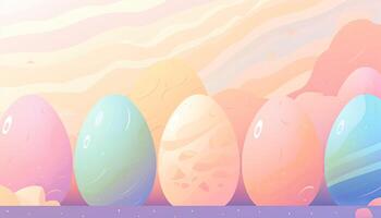 Cute Easter eggs with colorful pastel illustrations. Easter Eggs, Colorful and Pretty. Background with space for copy, text, your words, or design. . photo