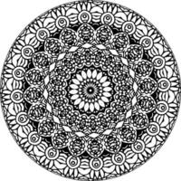 Simple doodle mandala with floral and heart patterns on a white isolated background. For coloring book pages. vector