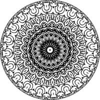 Simple doodle mandala with floral and heart patterns on a white isolated background. For coloring book pages. vector