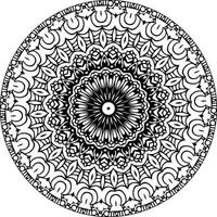 Simple doodle mandala with floral and heart patterns on a white isolated background. For coloring book pages. vector