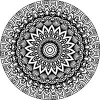 Simple doodle mandala with floral and heart patterns on a white isolated background. For coloring book pages. vector