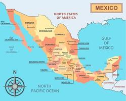 Map of Mexico with Region Names vector