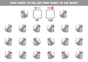 Left or right with cute cartoon mouse. Logical worksheet for preschoolers. vector