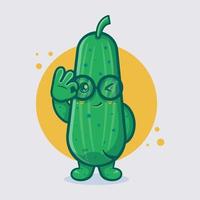 funny cucumber character mascot with ok sign hand gesture isolated cartoon in flat style design vector