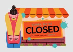 Sorry we are closed sign for stores or business, designed with a young clerk bowing to express sincere apology for the inconvenience vector