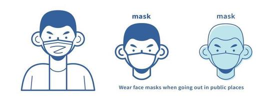 Set of a boy with surgical mask icon in trendy flat style, used for web and mobile graphic design vector