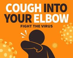 Cough etiquette design, please cough into your elbow on orange background vector