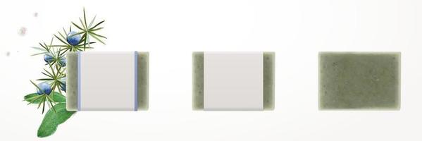 realista de cerca de orgánico bar jabón maquetas, aislado en blanco fondo, 3d ilustración vector