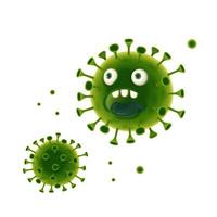 Cartoon characters of green monster, concept of disease causing bacteria or virus, isolated on white background, 3d illustration vector