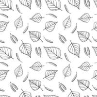 Seamless pattern with autumn birch leaves. Autumn holidays background. Hand drawn vector illustration.