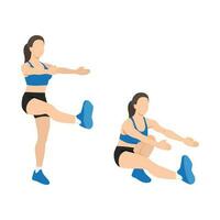 Woman doing single leg squats. Pistol squats vector