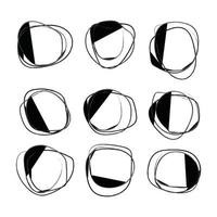 Watercolor circle frame. Hand drawn round line border. Vector hand drawn frame set. Vector black frame collection