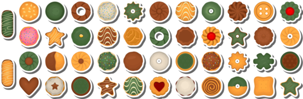 gran juego de galletas caseras de diferentes sabores en galletas de pastelería png