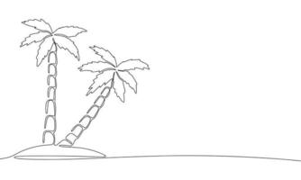 One line continuous palm tree island. Line art tropical vector illustration