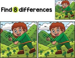 Child Picking Shamrock Find The Differences vector