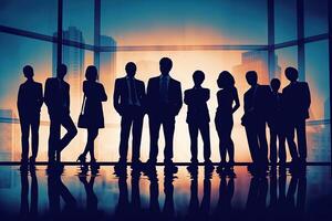 Silhouettes of Business People in an Office Building. Business People Meeting Team Corporate Concept. photo