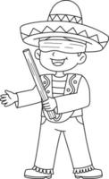 Mexican Boy Holding Pinata Stick Isolated Coloring vector