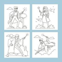 Sorcerer Casting a Spell Coloring Pages for Children Book vector