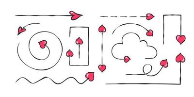 garabatear flechas dibujado a mano flechas en el forma de corazones. vector escalable gráficos