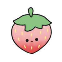 hand getekend schattig roze aardbei, schattig fruit karakter ontwerp in tekening stijl png
