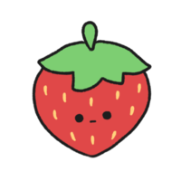 ritad för hand söt röd jordgubbe, söt frukt karaktär design i klotter stil png