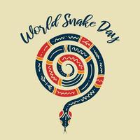 Vector silhouette of a snake with a tribal, ethnic ornament. Snake in a spiral. World Snake Day