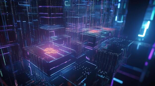 3D rendering of abstract digital technology background. Big data connection concept. photo