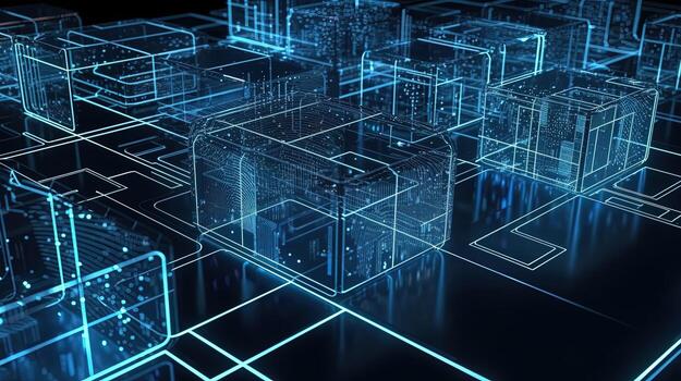 3D rendering of abstract digital technology background. Big data connection concept. photo