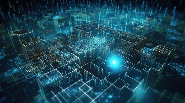 3D rendering of abstract digital technology background. Big data connection concept. photo