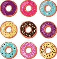 Vector image of donuts. Set with donuts. Multicolored food.