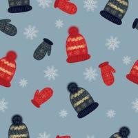 Christmas pattern. Winter hat and mittens. High quality vector illustration.