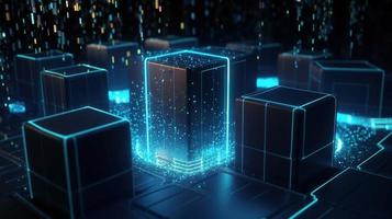 3D rendering of abstract technology concept. Digital data transfer and communication photo