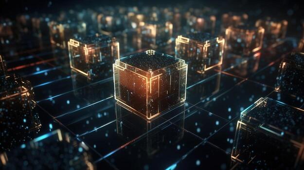 3D rendering of abstract technology concept. Digital data transfer and communication photo