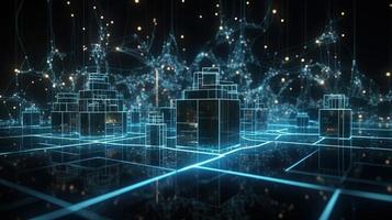 3D rendering of abstract technology concept. Digital data transfer and communication photo